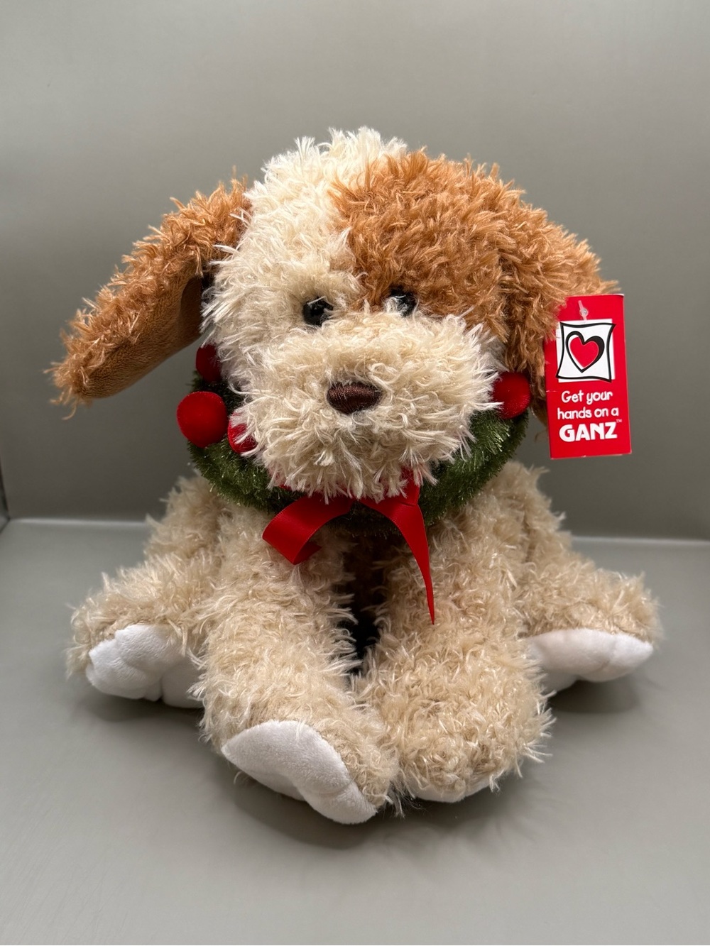 GANZ Christmas Puppy Dog Plush Wreath Necklace Stuffed Animal HX10978 Rare